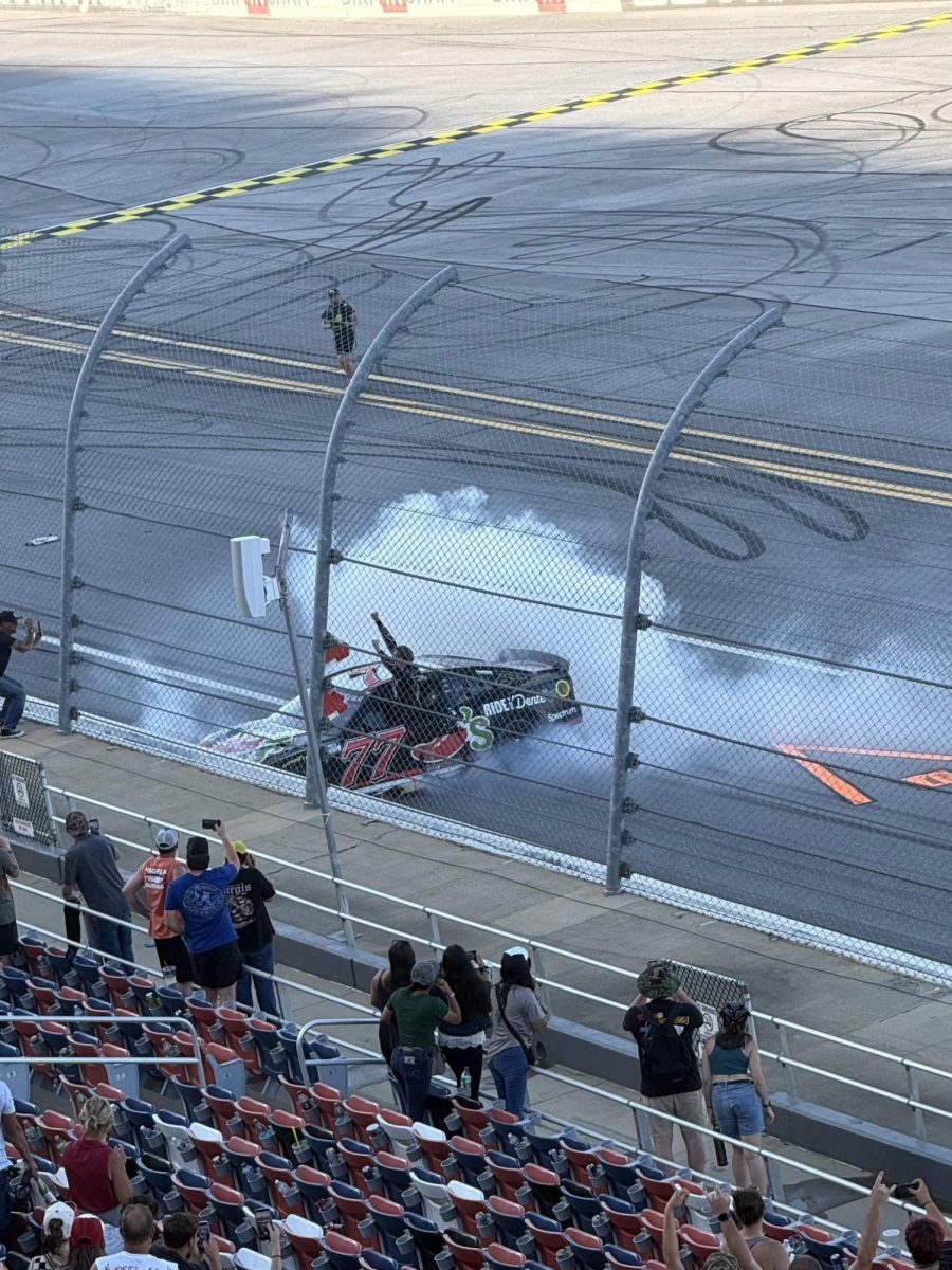 Carson Hocevar (77) celebrates after claiming victory in the 2026 Jack's Links 500 at Talladega Superspeedway